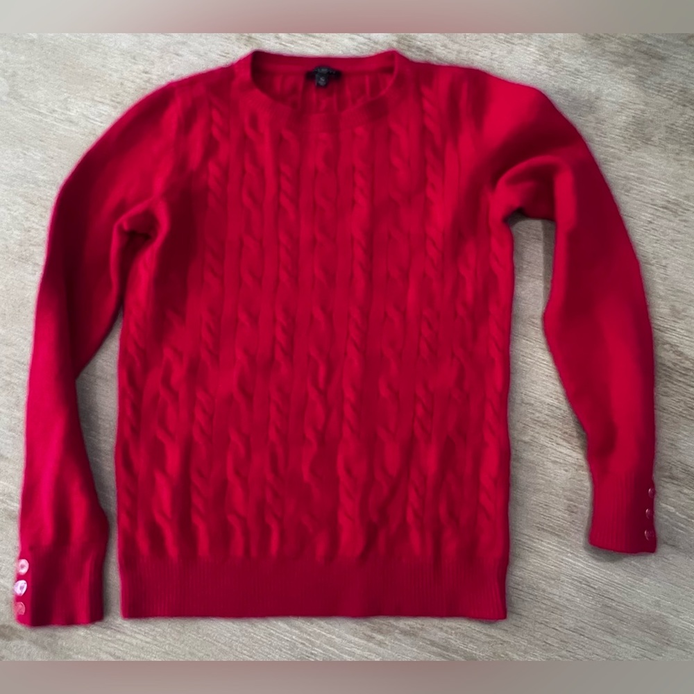 Talbots Petites Red Cable Knit Crewneck Sweater SP Cotton Blend - Picture 3 of 8
